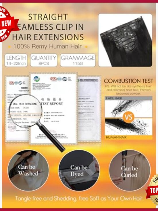 22 Inch Straight Human Hair Clip-In Extensions, 8 Piece Set, Ultra Thin Weft